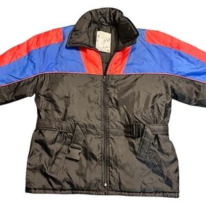 RARE Vintage 90s NEWFACE Ski Jacket Mens Large BELTED Retro Colorblock Gorpcore